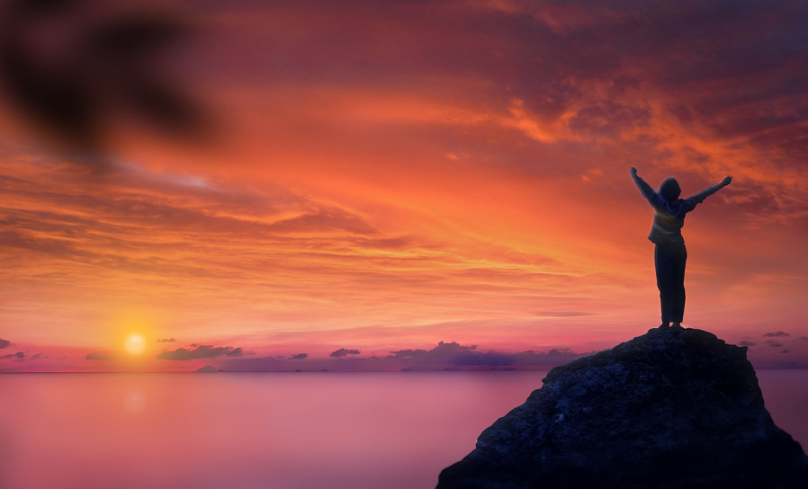 woman happy free nature sunrise